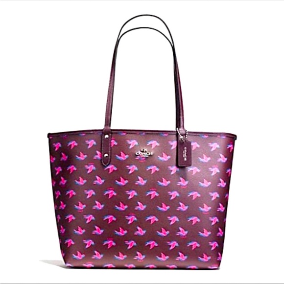Coach Large City Reversible Tote - Birds and Burgundy - Picture 1 of 6